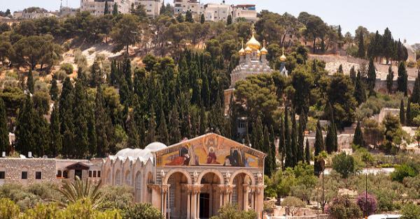 Blick auf den Ölberg mit Kirche der Nationen und Garten Gethsemane